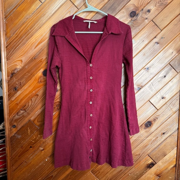 Free People Red Textured Dress Size Medium - Picture 2 of 5